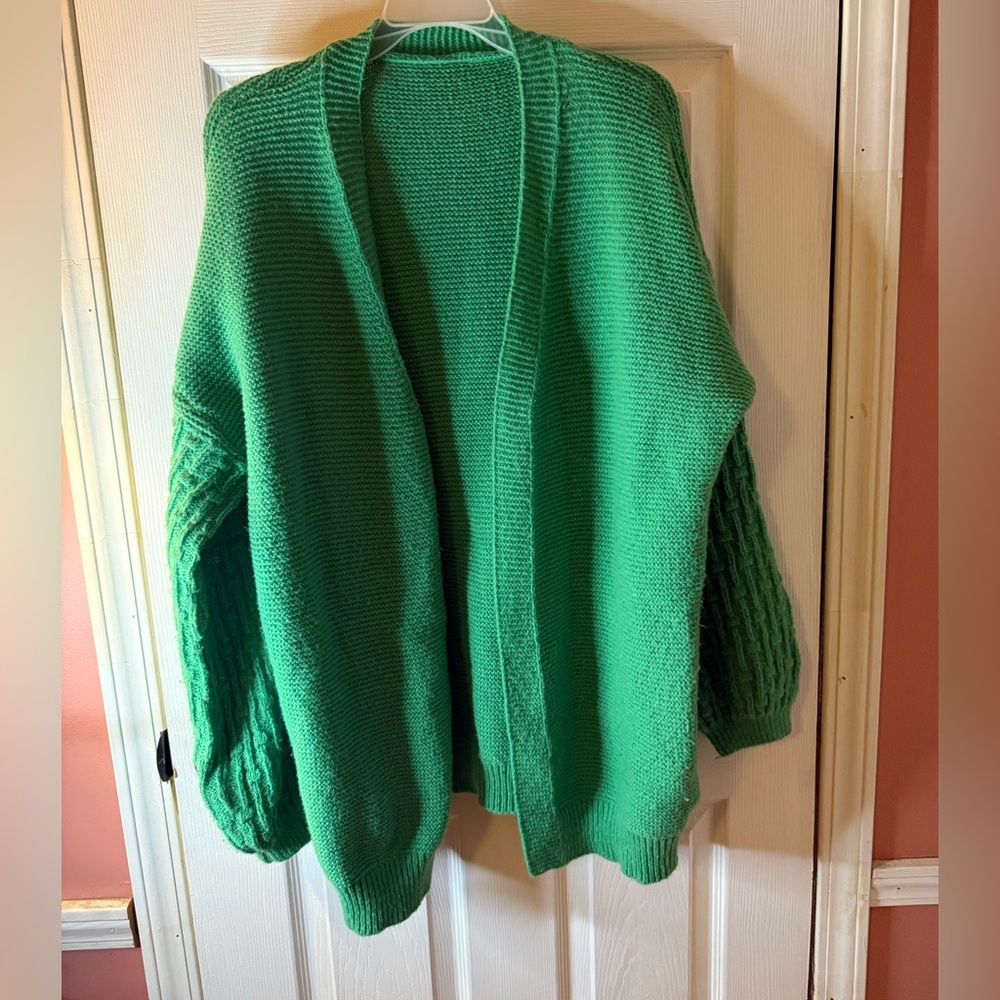 SALE Green Open-Front Women's Sweater Cardigan, 3x